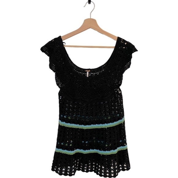 Free People | Crochet Linen Cotton Blend Knit Top Small Festival Boho Beach - Picture 2 of 9